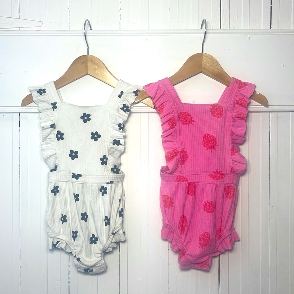 CAT & JACK EUC Bundle of Ribbed Crossback Sunsuit Bubble Romper